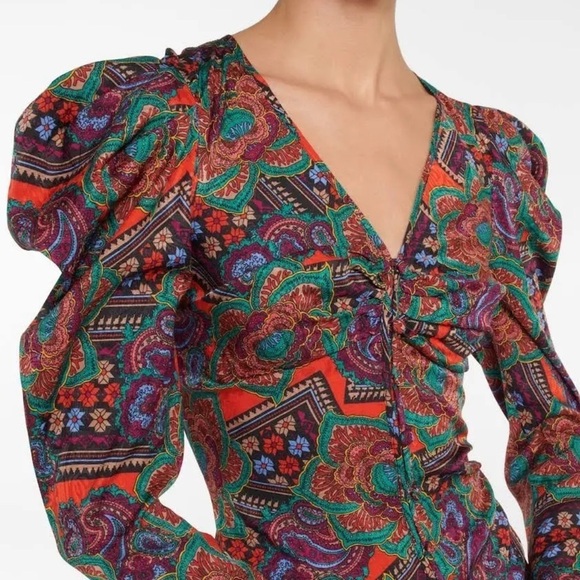 Veronica Beard Simmons Puff Sleeve Silk Blend Top - Picture 4 of 14